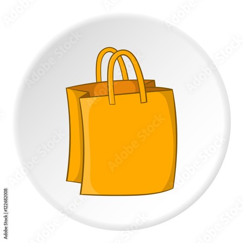 Bag with handles icon in cartoon style isolated on white circle background. Shopping symbol vector illustration