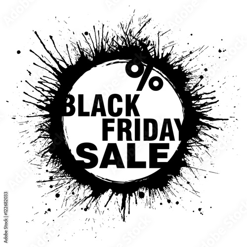 Black Friday Sale grunge banner with black paint splashes on white background. Vector illustration.