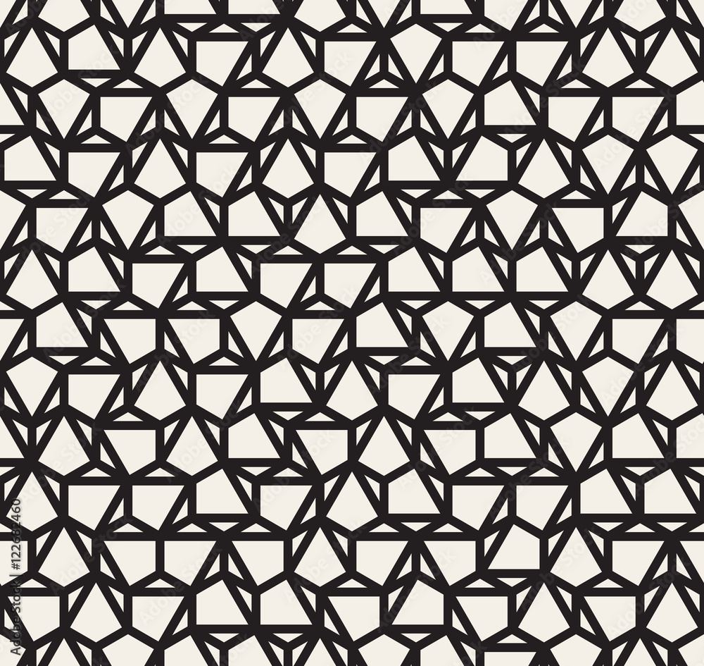 Vector Seamless Black and White Irregular Hexagonal Grid Pattern Vector Seamless Black and White Irregular Hexagonal Grid Pattern