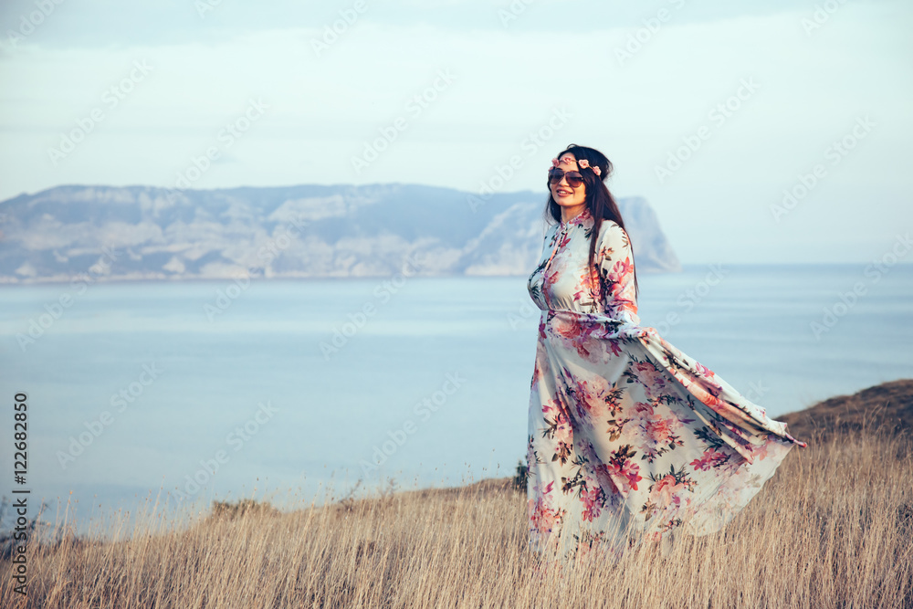 Fototapeta premium Plus size model in floral dress