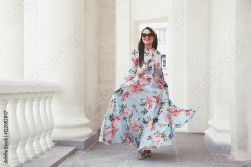 Принти на полотні Plus size model in floral dress