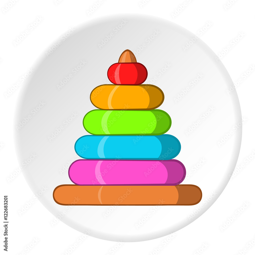 Childrens pyramid icon in cartoon style isolated on white circle background. Childrens toy symbol vector illustration Childrens pyramid icon in cartoon style isolated on white circle background. Childrens toy symbol vector illustration