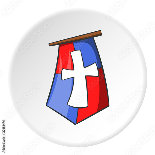 Flag of crusaders icon in cartoon style isolated on white circle background. Distinction symbol vector illustration