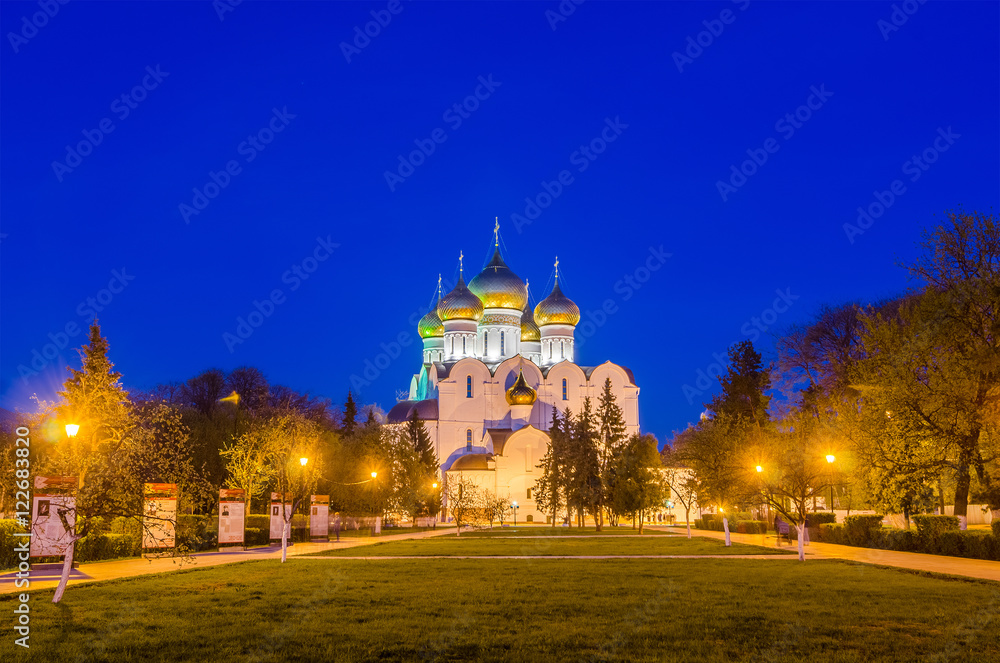 Night view of the Assumption Cathedral in Yaroslavl, Russia.