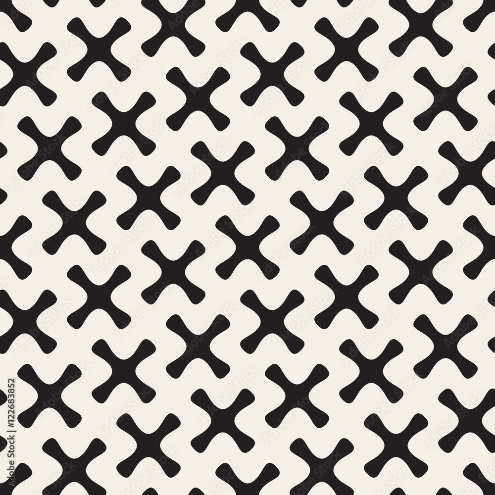 Vector Seamless Black And White Rounded Cross Geometric Pattern Vector Seamless Black And White Rounded Cross Geometric Pattern