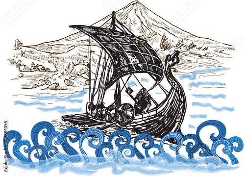 Drekar boat - An hand drawn vector