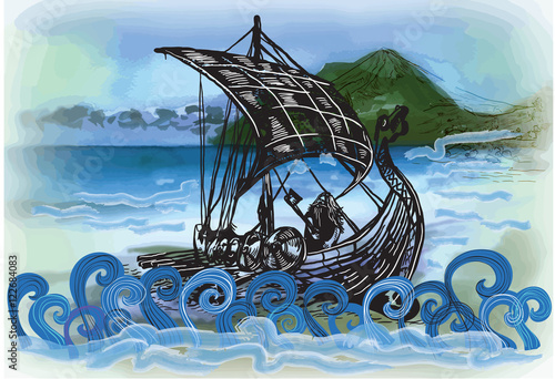 Drekar boat - An hand drawn vector