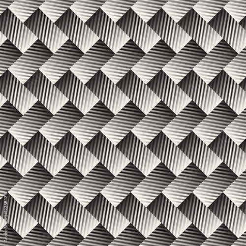 Vector Seamless Black And White Rectangle Engraving Lines Geometric Pattern © creatorsclub