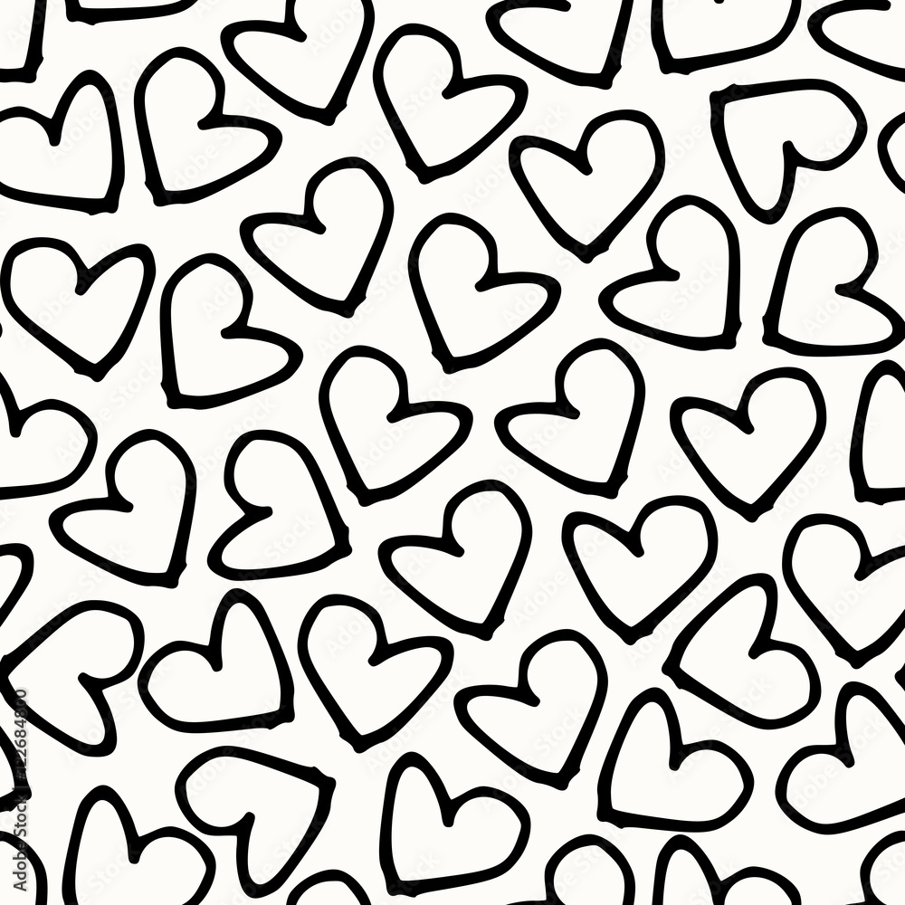 Modern seamless pattern with hand painted hearts in black and white Modern seamless pattern with hand painted hearts in black and white