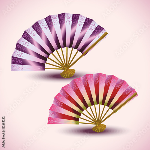 Set of colorful Japanese fans isolated