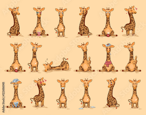 Set Vector Emoji character cartoon Giraffe