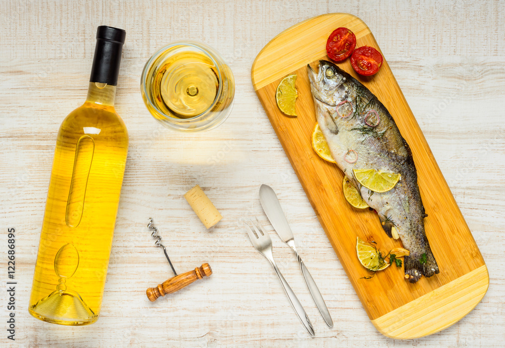 Obraz na plátně Cooked Fish with White Wine