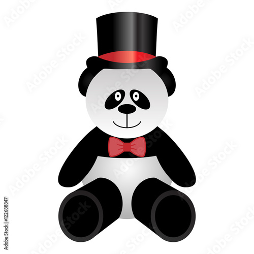 Fototapeta Naklejka Na Ścianę i Meble -  Vector illustration of a toy panda bear with bow tie and top hat on a white background