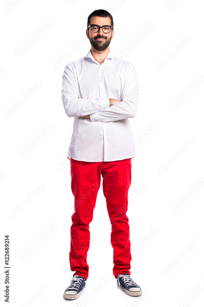 Handsome man with glasses with his arms crossed Handsome man with glasses with his arms crossed