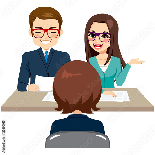 Business staff on recruitment job interview with woman candidate