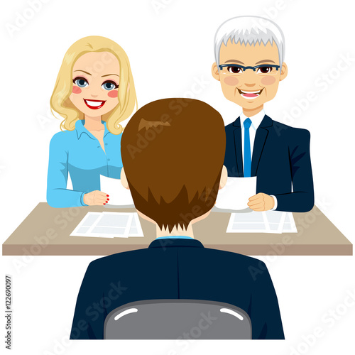 Business staff on recruitment job interview with man candidate