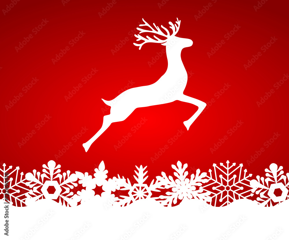 Reindeer on red background with snowflakes Reindeer on red background with snowflakes