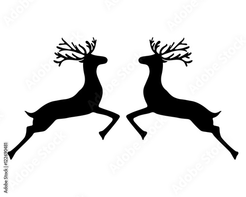 Two reindeer jumping together