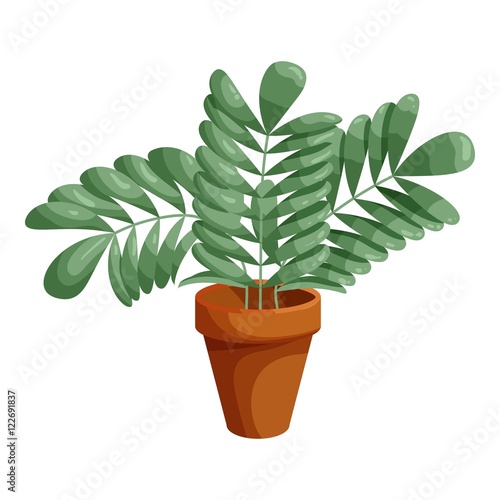 Plant in ceramic pot icon in cartoon style isolated on white background vector illustration