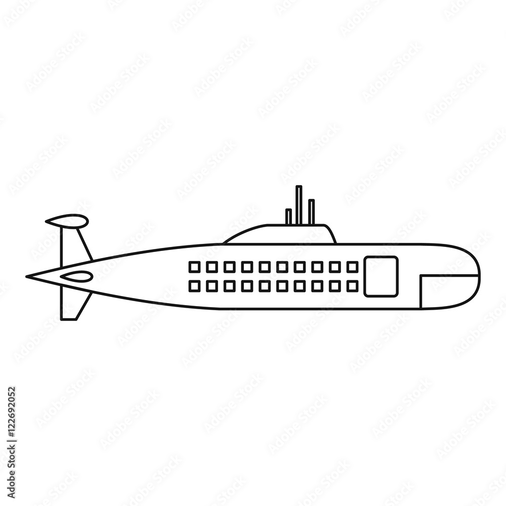 Military submarine icon in outline style isolated on white background vector illustration