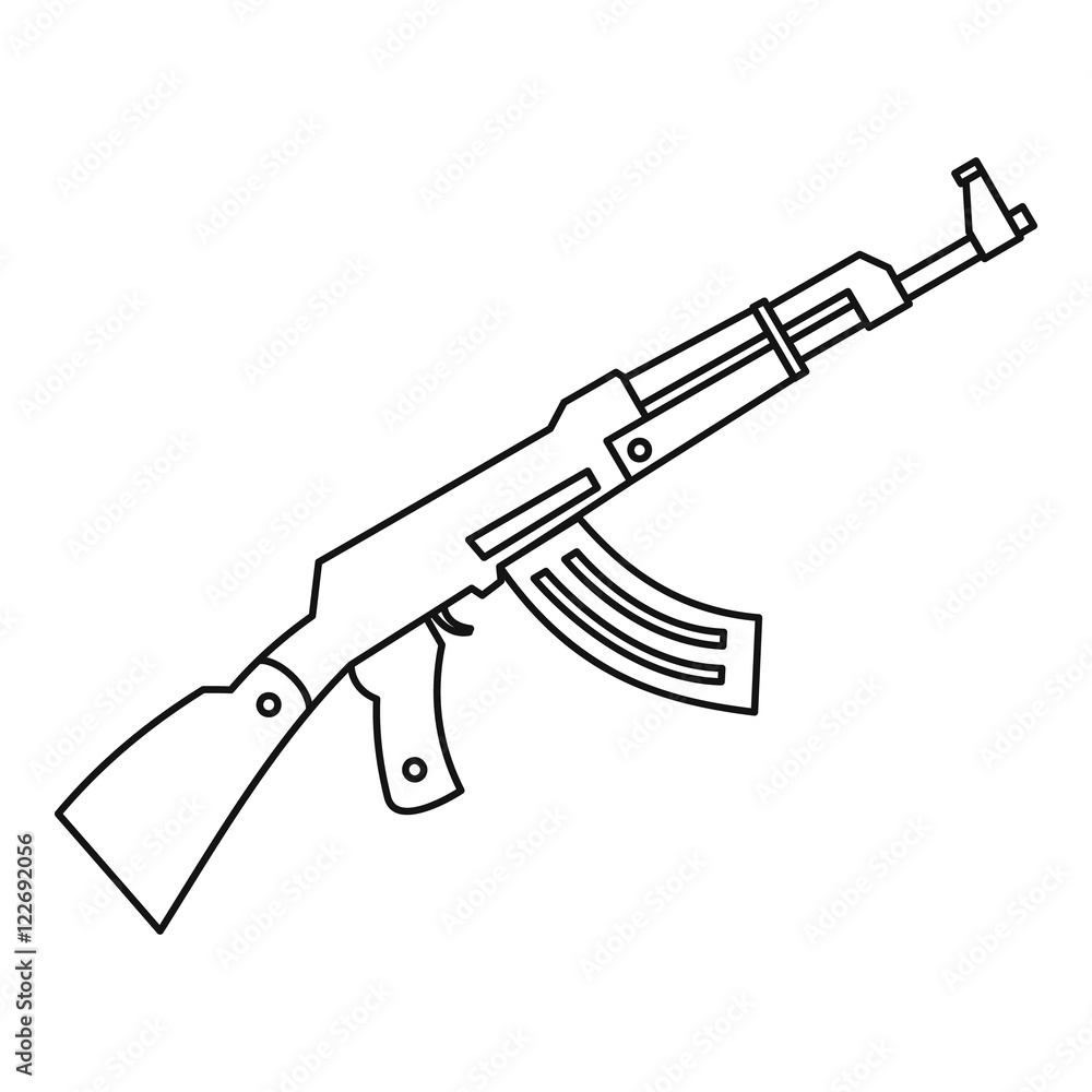 Submachine gun icon in outline style isolated on white background vector illustration