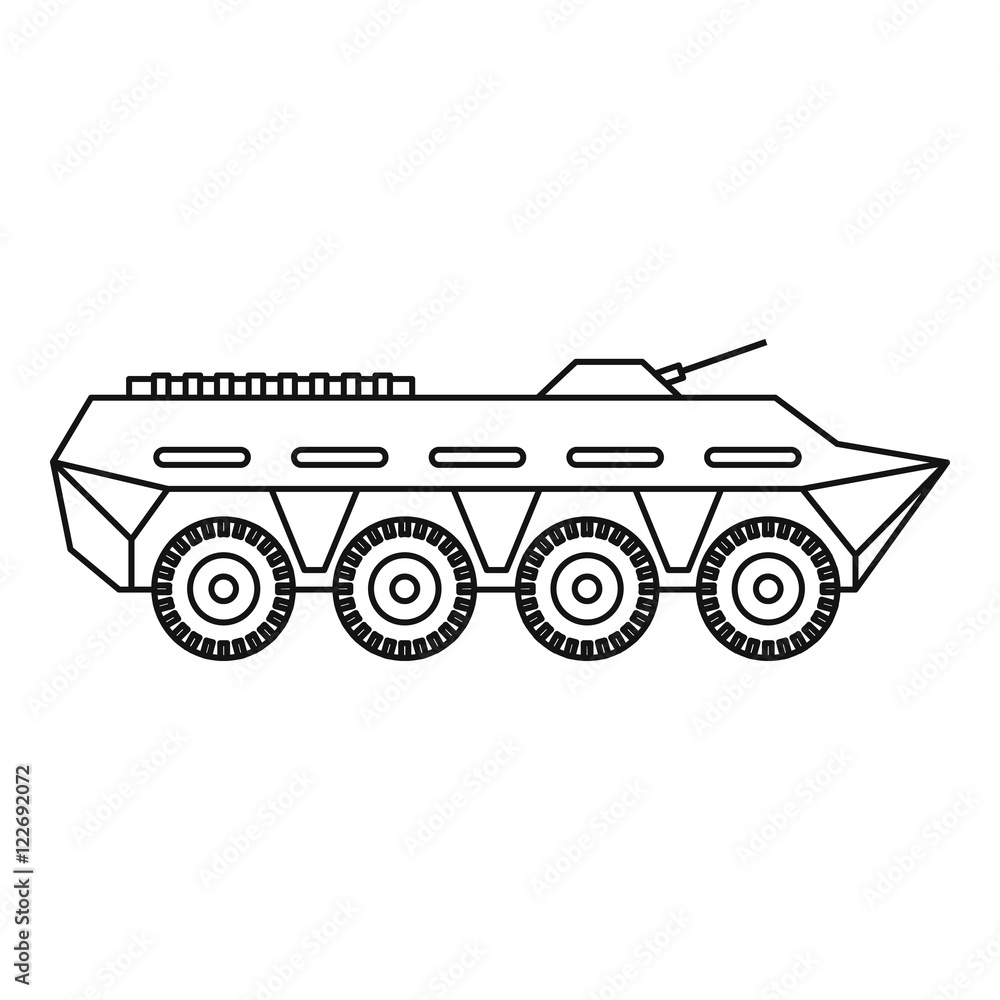 Army battle tank icon in outline style isolated on white background vector illustration