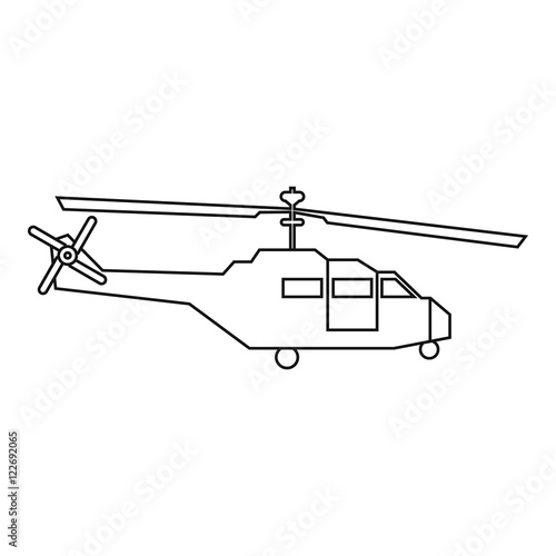 Military helicopter icon in outline style isolated on white background vector illustration
