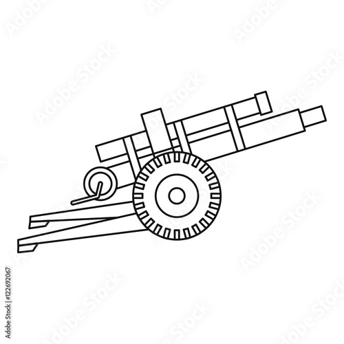 Artillery gun icon in outline style isolated on white background vector illustration