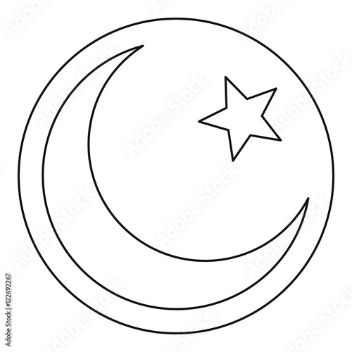 Star and crescent icon in outline style on a white background vector illustration