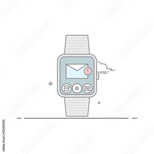 Smart watch. The concept of mobile application interface. Mail client. New unread email. Isolated on white background. The vector in a linear style.