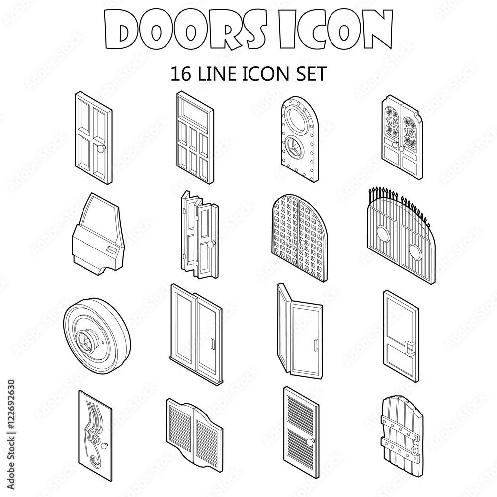 Door icons set in outline style. Doors to houses and buildings set collection vector illustration icons set in style. Door icons set in outline style. Doors to houses and buildings set collection vector illustration icons set in style.