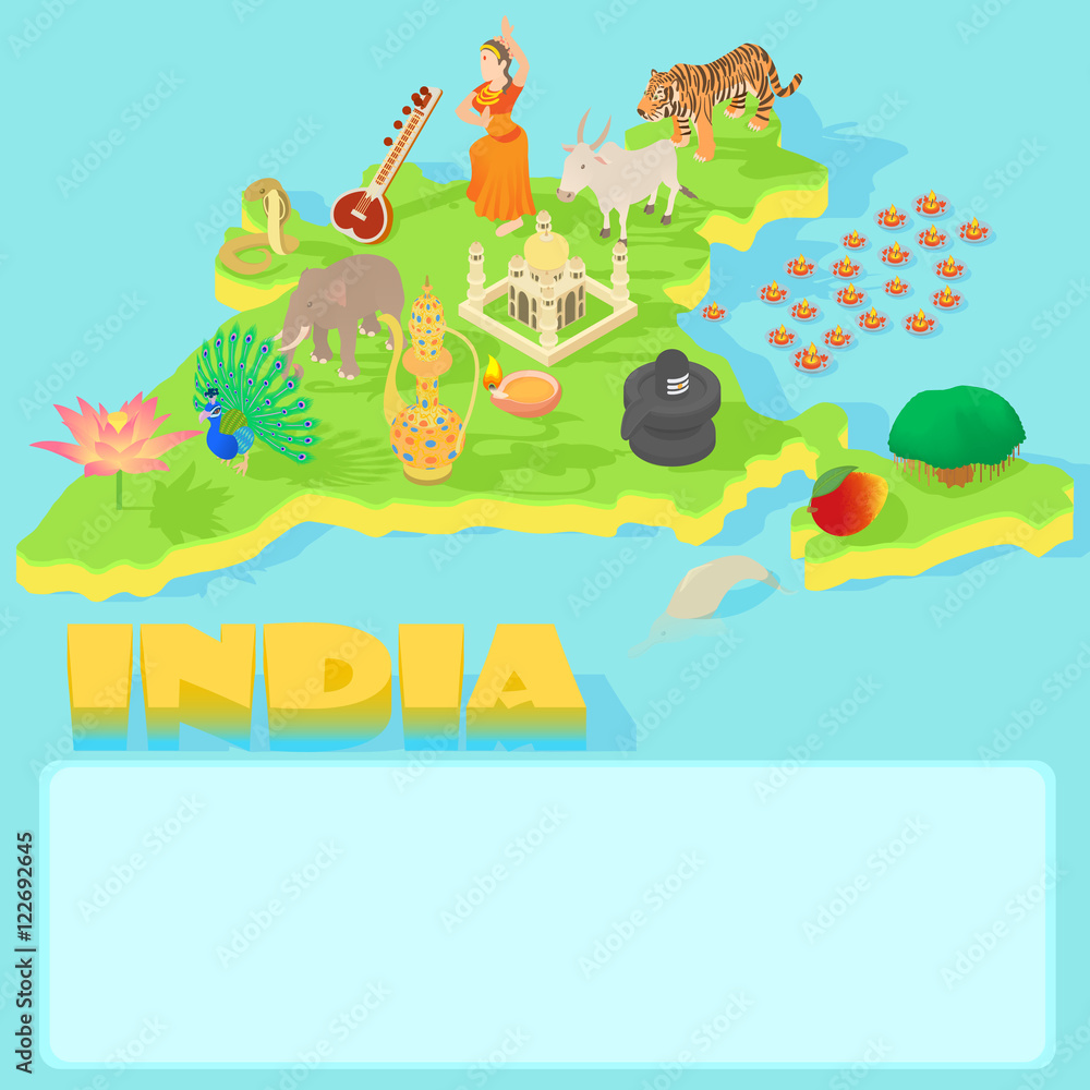 India map in cartoon style for any design