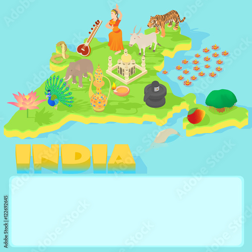 India map in cartoon style for any design