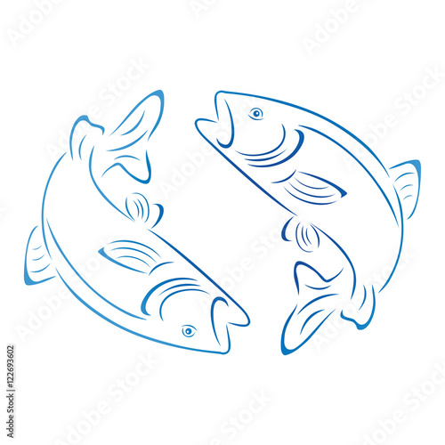Zwei Forelle, Fische, Logo, Angeln
