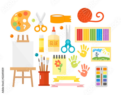 Kids creativity creation symbols vector set.