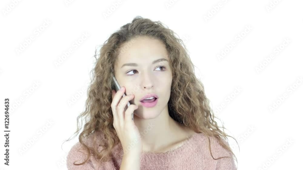 Woman Talking On Smartphone, White Background Woman Talking On Smartphone, White Background