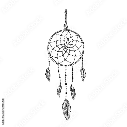 Indian Dream catcher, black and white ethnic graphic element