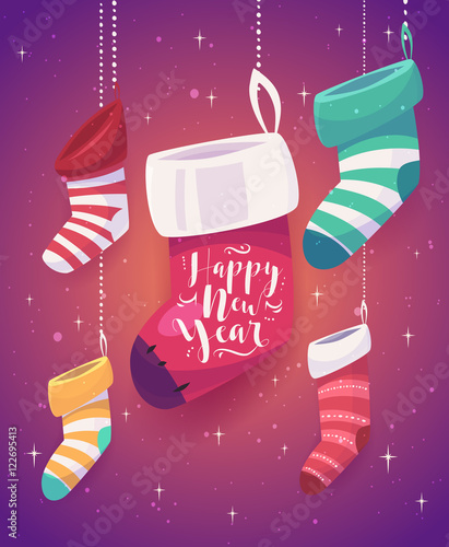 Illustraiton of 5 socks for gifts  the new year
