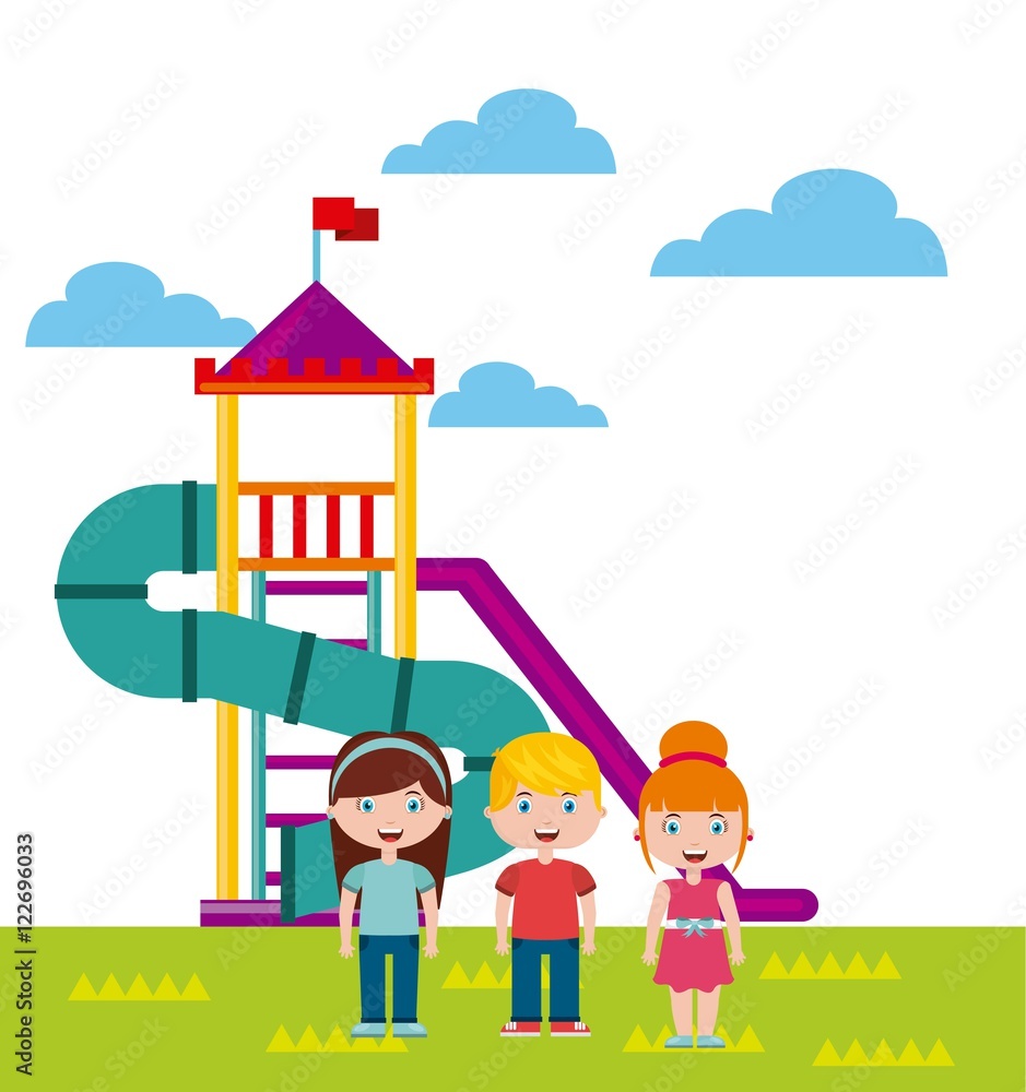 beautiful children playground with kids playing vector illustration design