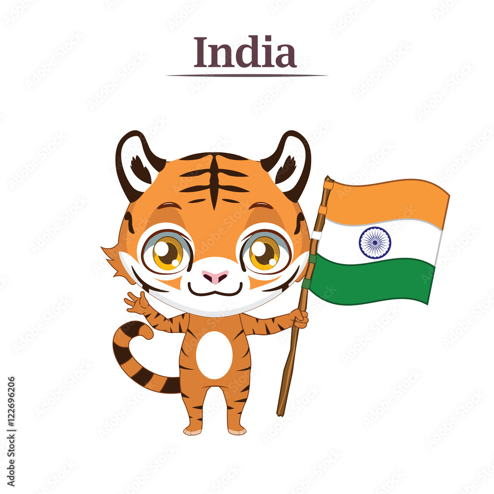 National animal tiger with Indian flag Stock Vector | Adobe Stock
