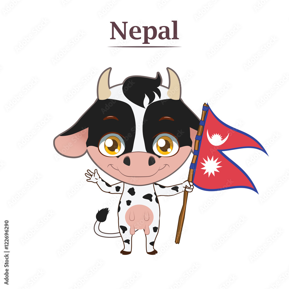 Fototapeta premium National animal cow with Nepalese flag