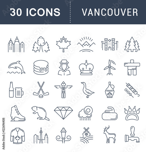 Set Vector Flat Line Icons Vancouver and Canada