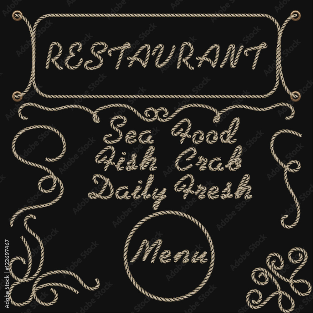 Rope hand lettering sea food restaurant menu Rope hand lettering sea food restaurant menu