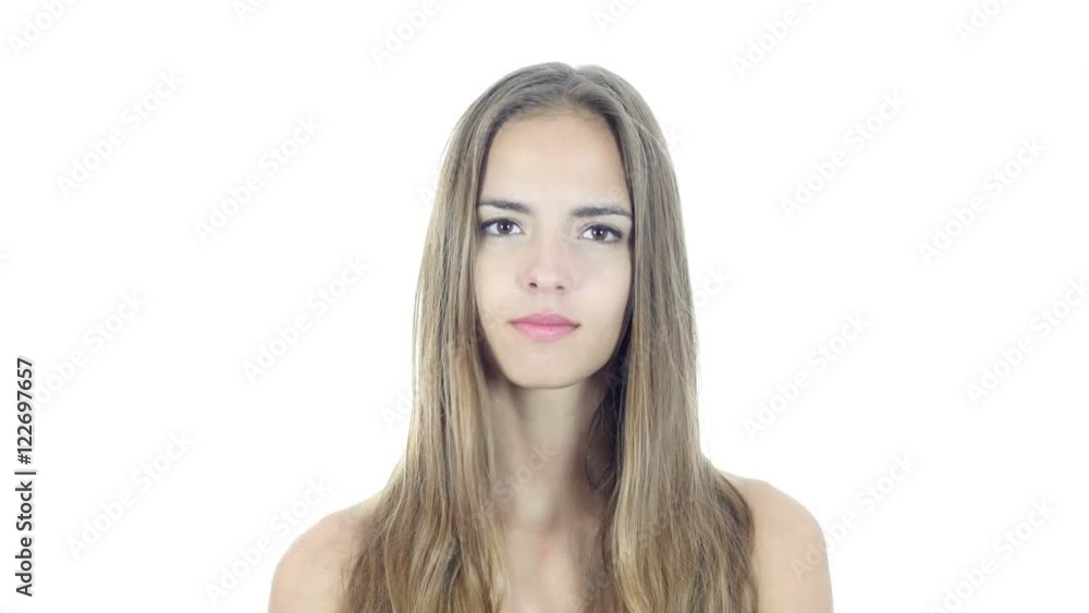 Agree, Female Gesture of Yes, Shaking Head, White Background Agree, Female Gesture of Yes, Shaking Head, White Background