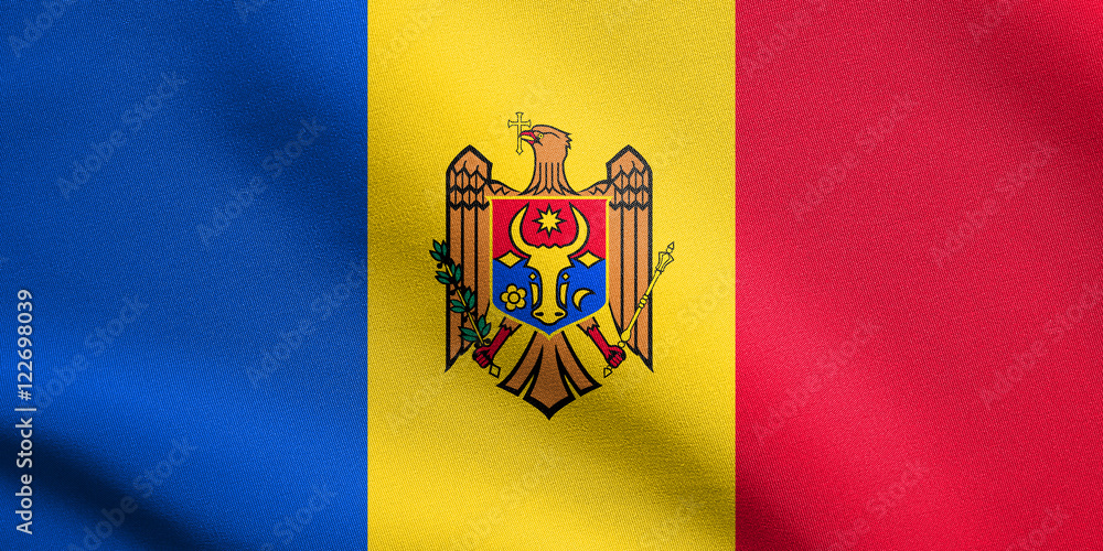 Fototapeta premium Flag of Moldova waving with fabric texture