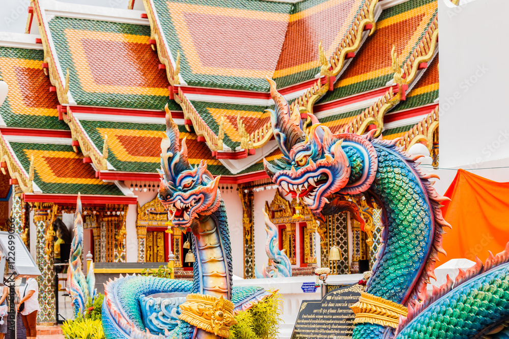 Fototapeta premium Thai dragon or king of Naga statue in phathat Cheung choom worav