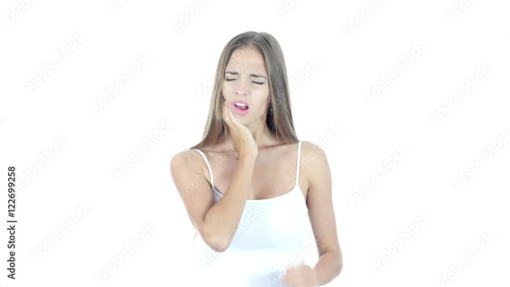Toothache , Woman Suffering from Pain In Teeth , White Background Toothache , Woman Suffering from Pain In Teeth , White Background