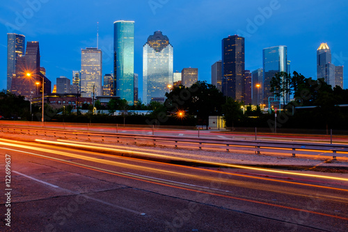 View of Downtown Houston city, Texas in a beautiful day at night