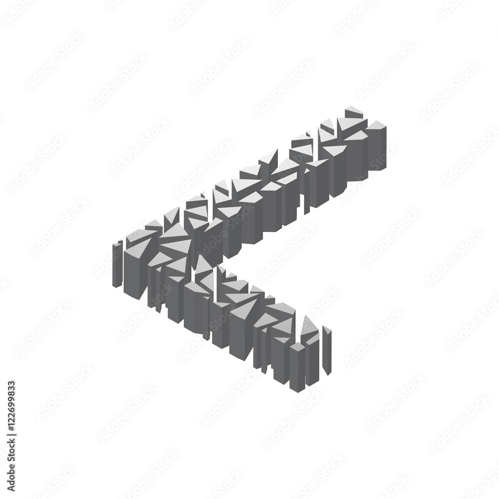 The letter L, in the alphabet broken 3d perspective isometric set silver color isolated on white background The letter L, in the alphabet broken 3d perspective isometric set silver color isolated on white background