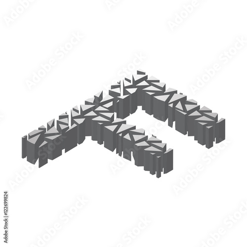 The letter F  in the alphabet broken 3d perspective isometric set silver color isolated on white background